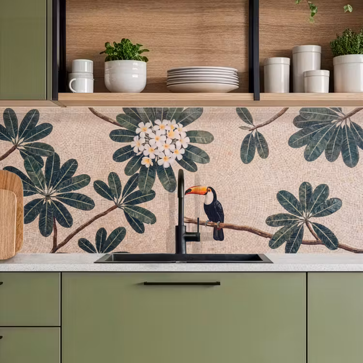 Vogel - Mozaïek - Tropisch - Natuur - Kleurrijk keuken achterwand 2 middel -sfeer3