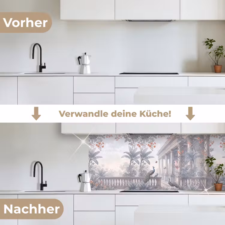 Vogel - Pauw - Architectuur - Klassiek - Groen keuken achterwand 2 middel -voor-na_DE