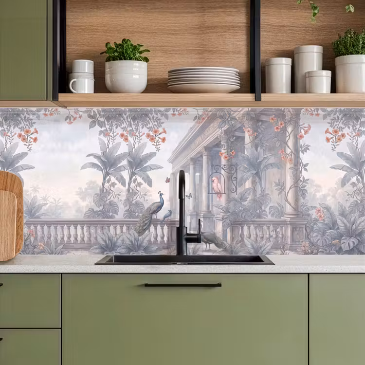 Vogel - Pauw - Architectuur - Klassiek - Groen keuken achterwand 2 middel -sfeer3