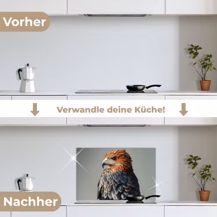Vogel - Realistisch - Veren - Bruin keuken achterwand spatscherm klein -voor_na_DE