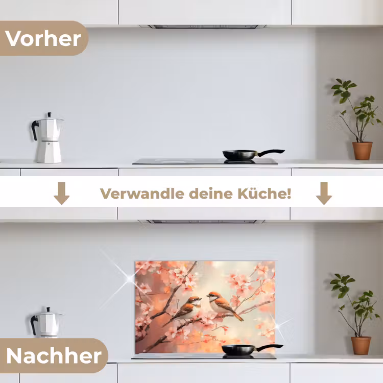 Vogels - Romantic - Bloesemtak keuken achterwand spatscherm klein -voor_na_DE