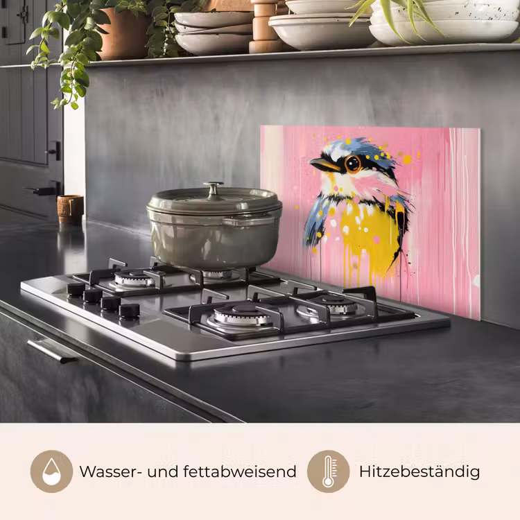 Vogel - Roze - Geel - Blauw keuken achterwand spatscherm klein -usp_DE