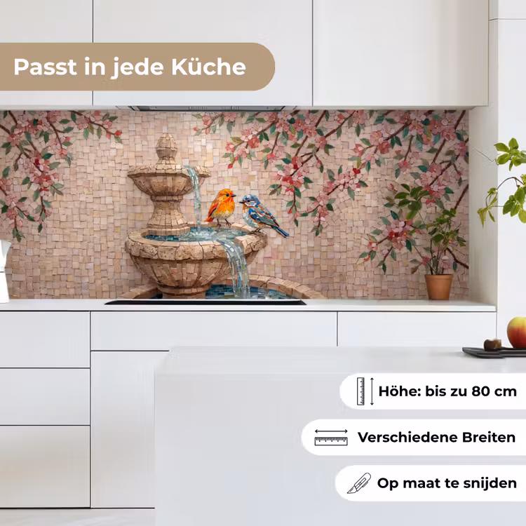 Vogel - fontein - mozaiek - kleurrijk - dieren keuken achterwand 2 middel -sfeer4_DE
