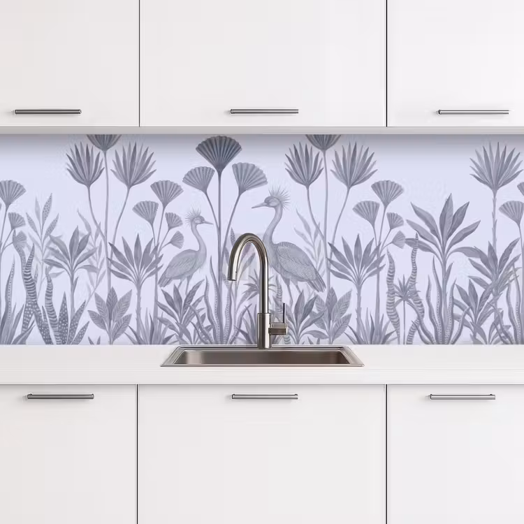 Vogel - Tropisch - Illustratie - Blauwgrijs - Natuur keuken achterwand 2 middel -3d