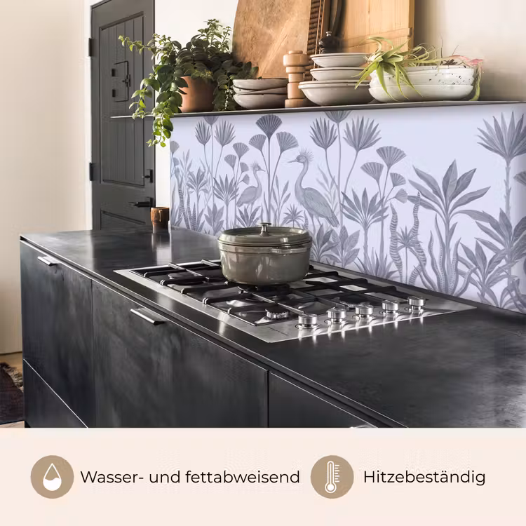 Vogel - Tropisch - Illustratie - Blauwgrijs - Natuur keuken achterwand 2 middel -usp_DE