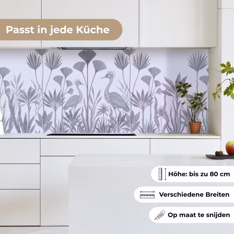Vogel - Tropisch - Illustratie - Blauwgrijs - Natuur keuken achterwand 2 middel -sfeer4_DE