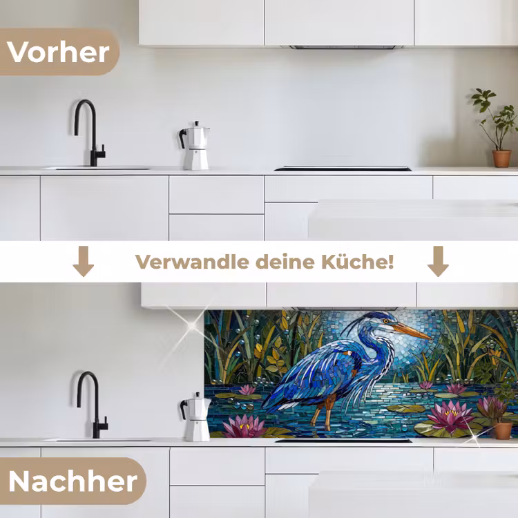 Vogel - Water - Natuur - Abstract - Blauw keuken achterwand 2 middel -voor-na_DE