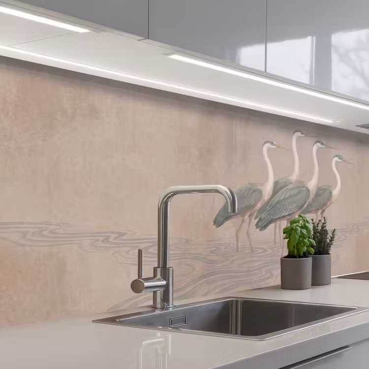 Vogel - Water - Natuur - Vintage keuken achterwand 2 middel -3d_schuin