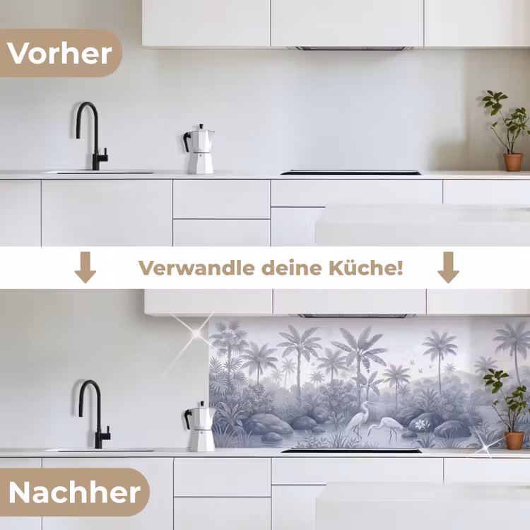 Vogel - Water - Tropisch - Natuur - Blauw keuken achterwand 2 middel -voor-na_DE