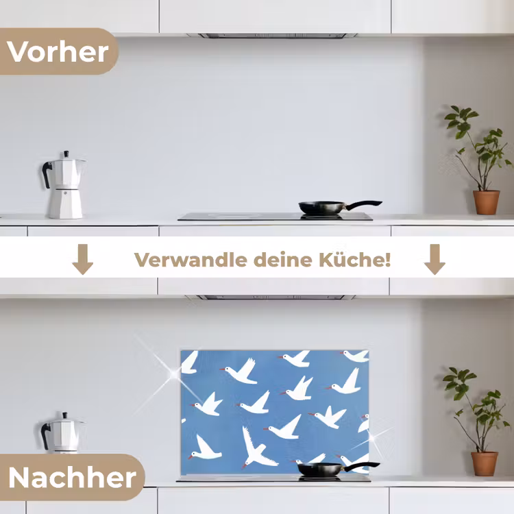 Vogels - Wit - Patroon keuken achterwand spatscherm klein -voor_na_DE