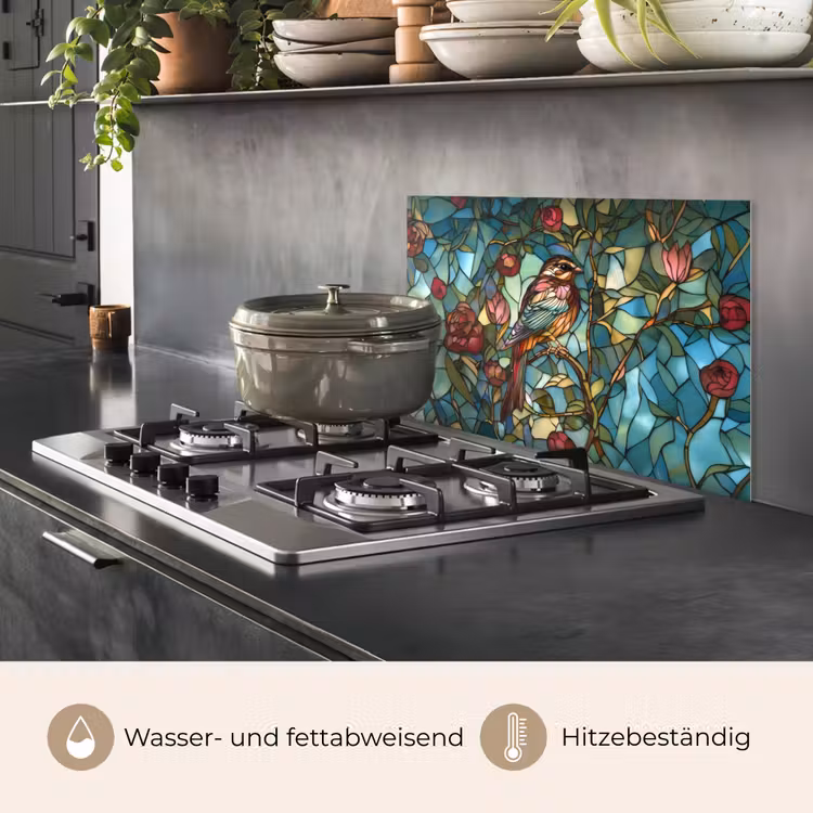 Vogel - Tak - Rozen - Mozaïek keuken achterwand spatscherm klein -usp_DE