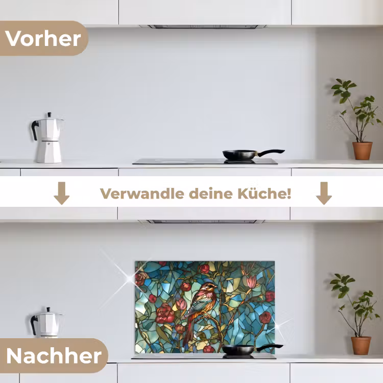 Vogel - Tak - Rozen - Mozaïek keuken achterwand spatscherm klein -voor_na_DE