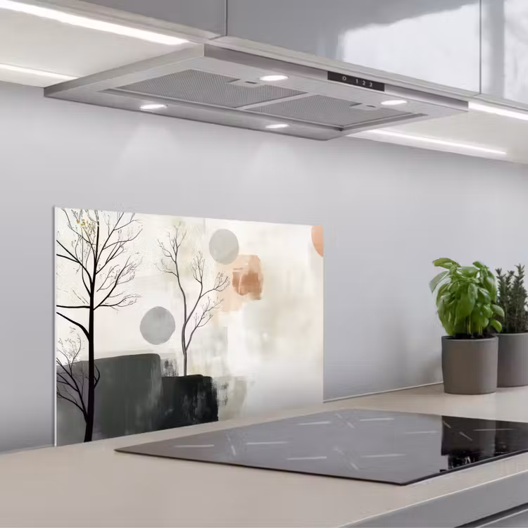Wabi sabi - Beige - Plant keuken achterwand spatscherm klein -3d_schuin