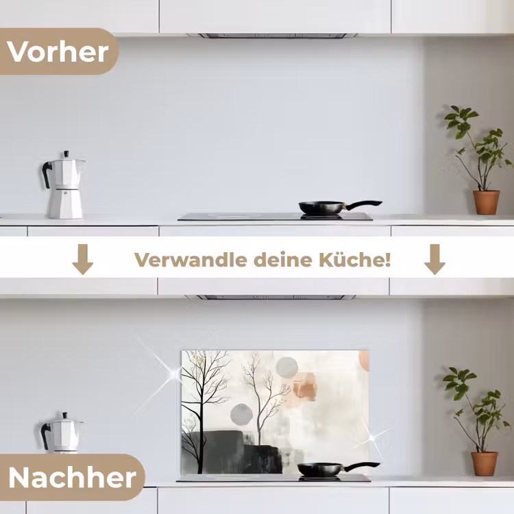 Wabi sabi - Beige - Plant keuken achterwand spatscherm klein -voor_na_DE