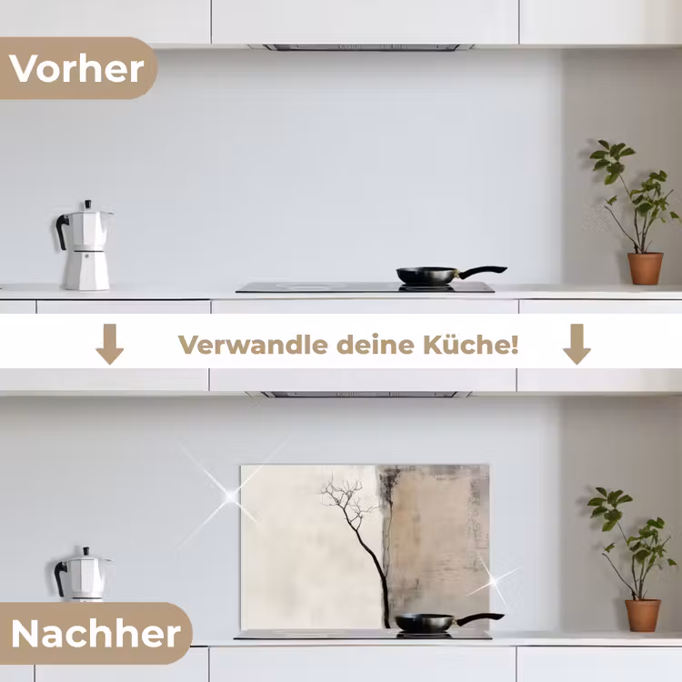 Wabi sabi - Plant - Beige keuken achterwand spatscherm klein -voor_na_DE