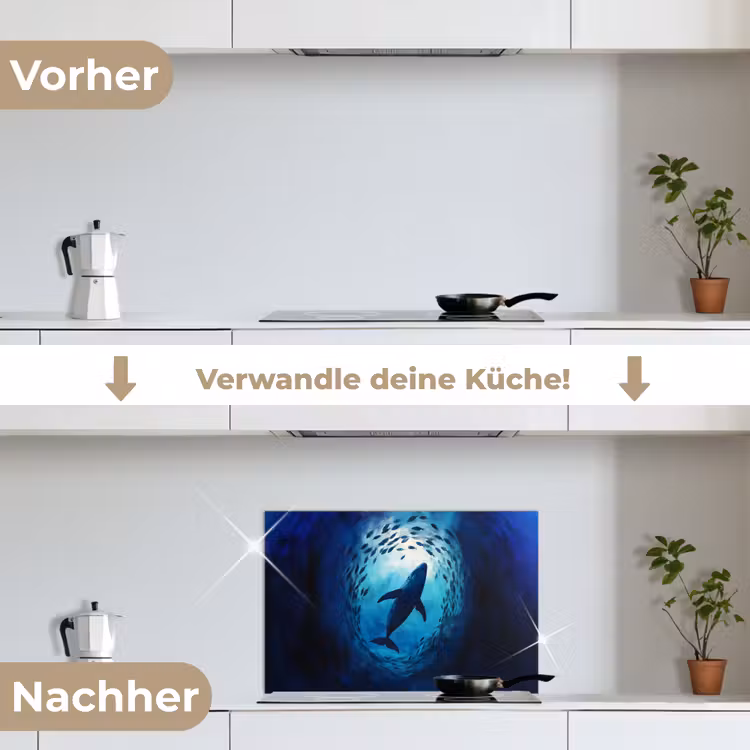 Walvis - Vissen - Donkerblauw keuken achterwand spatscherm klein -voor_na_DE