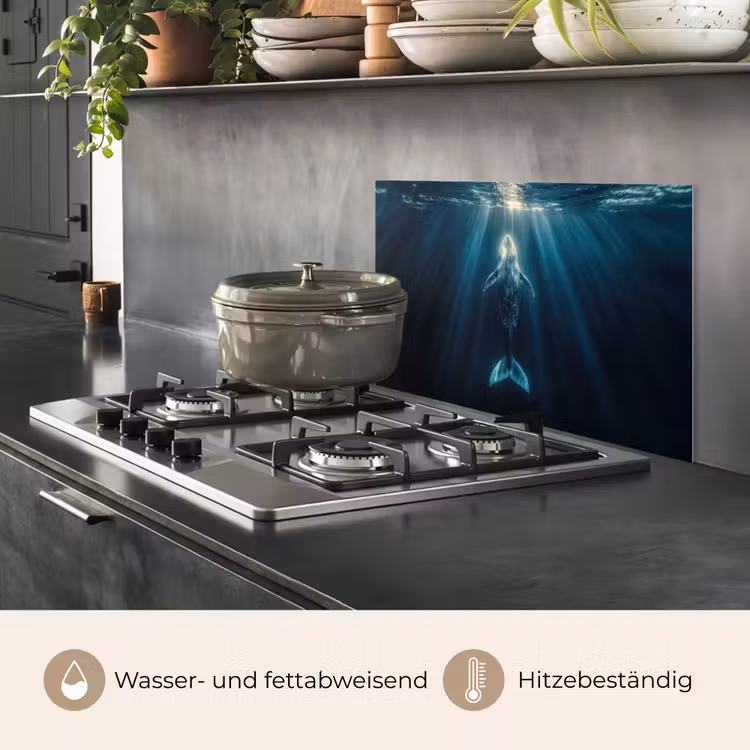 Walvis - Water - Zonnestralen - Blauw keuken achterwand spatscherm klein -usp_DE