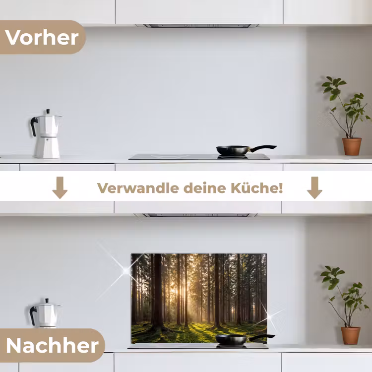 Bos - Gras - Zonlicht keuken achterwand spatscherm klein -voor_na_DE