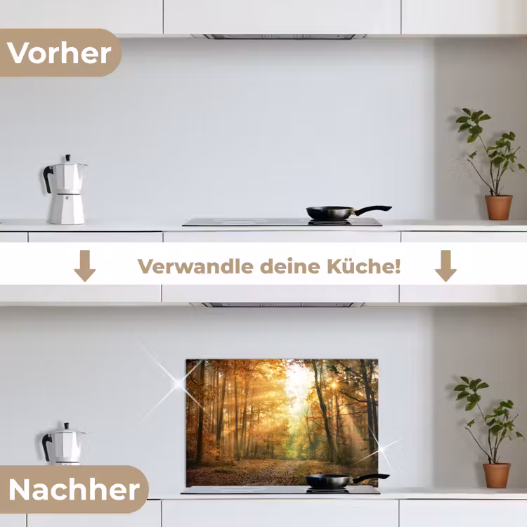 Bos - Herfst - Zon - Landschap - Natuur - Bomen - Bladeren keuken achterwand spatscherm klein -voor_na_DE