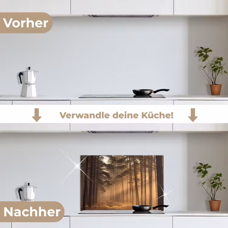 Bos - Mist - Zonlicht keuken achterwand spatscherm klein -voor_na_DE