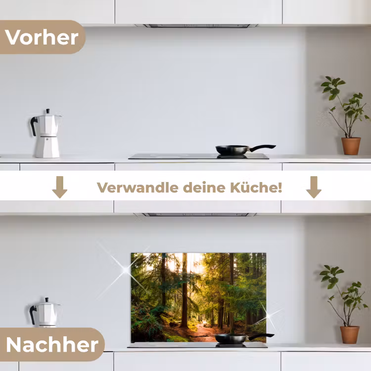 Bos - Pad - Bomen - Groen - Zon - Natuur keuken achterwand spatscherm klein -voor_na_DE