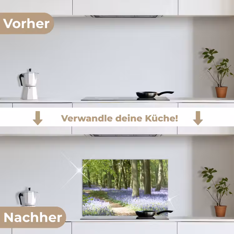 Bos - Pad - Bloemen - Paars - Groen - Natuur keuken achterwand spatscherm klein -voor_na_DE