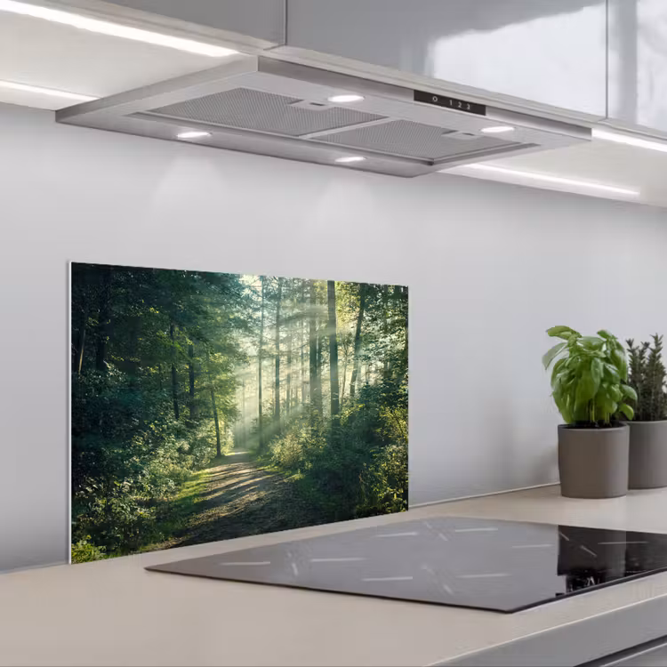 Bos - Pad - Zon - Bomen - Groen - Natuur keuken achterwand spatscherm klein -3d_schuin