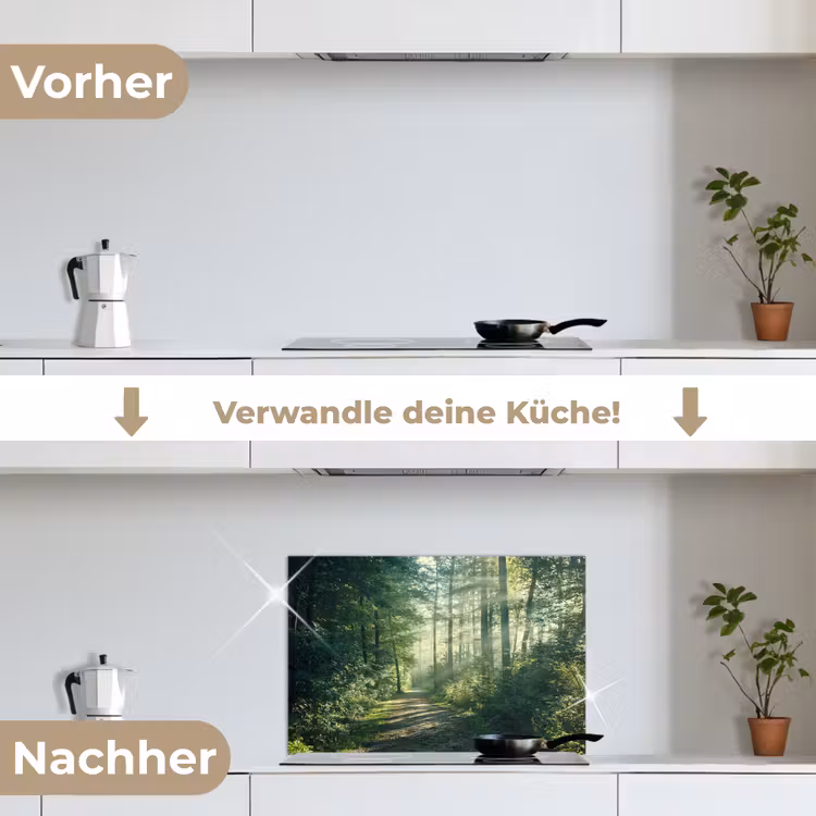 Bos - Pad - Zon - Bomen - Groen - Natuur keuken achterwand spatscherm klein -voor_na_DE