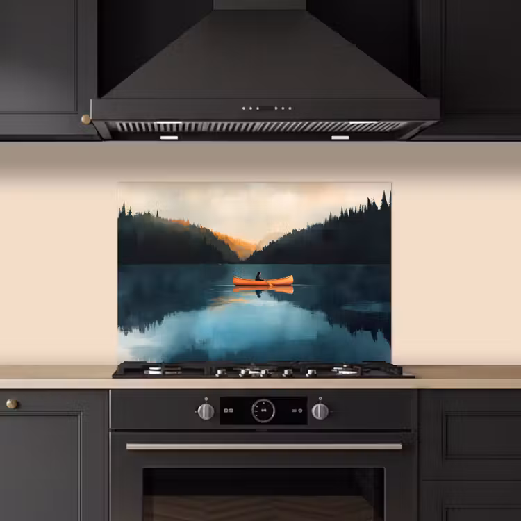 Bossen - Meer - Kano - Oranje keuken achterwand spatscherm klein -sfeer1