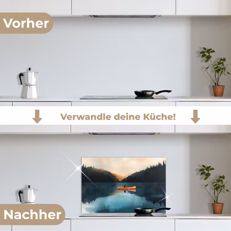 Bossen - Meer - Kano - Oranje keuken achterwand spatscherm klein -voor_na_DE