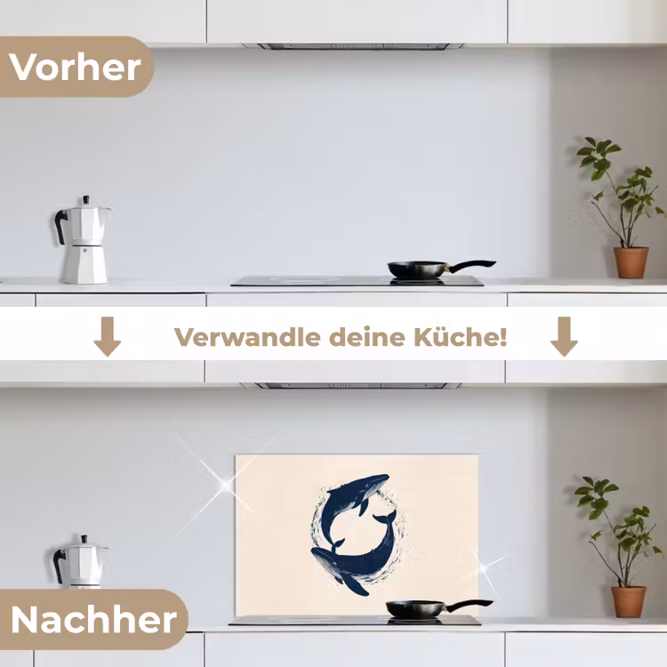 Walvissen - Spetters - Cirkel - Donkerblauw keuken achterwand spatscherm klein -voor_na_DE