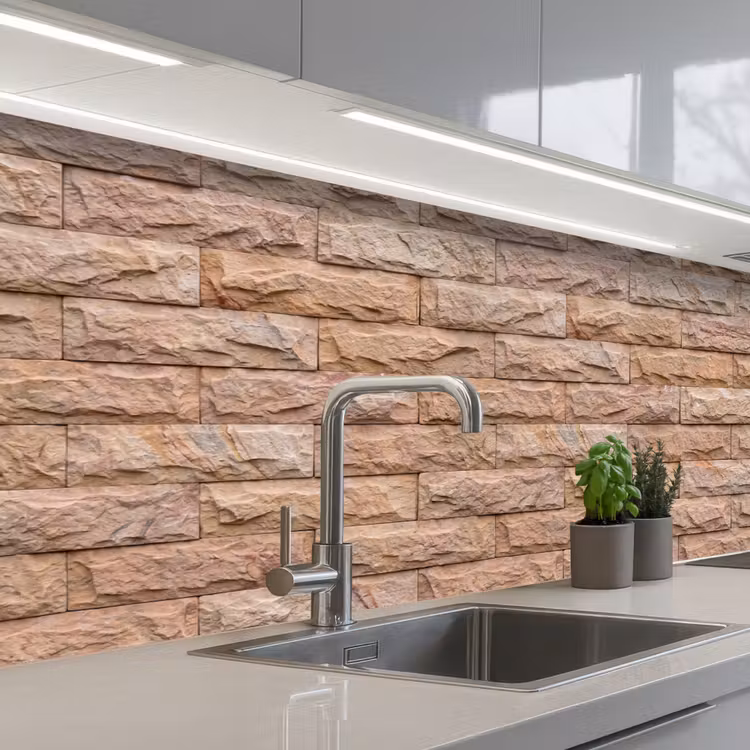 Muur - Steen - Ruw - Textuur - Beige keuken achterwand 2 middel -3d_schuin