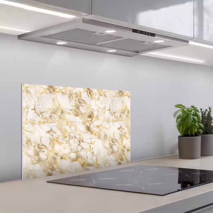 Warm - Gouden - Marmer - Patroon keuken achterwand spatscherm klein 900 -3d_schuin