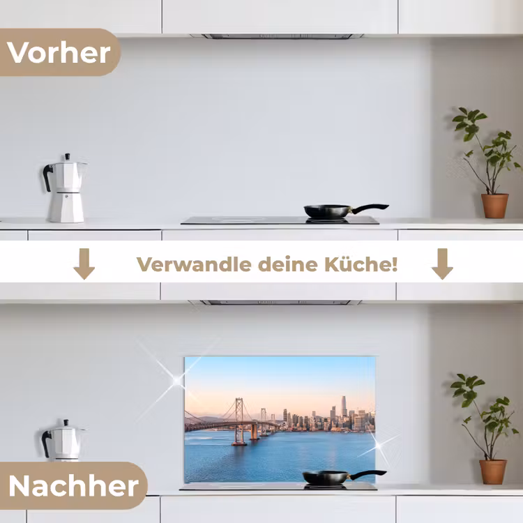 Water - Brug - Skyline - Modern keuken achterwand spatscherm klein -voor_na_DE