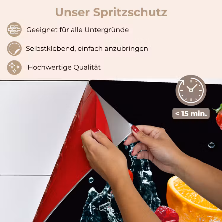 Water - Fruit - Sinaasappel - Aardbei - Kers - Zwart keuken achterwand spatscherm klein -spatscherm_DE
