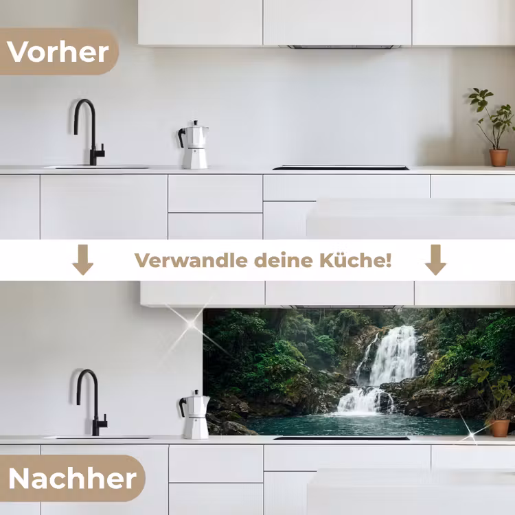 Waterfall - Forest - Nature - Greenkhgyguyg keuken achterwand 2 middel -voor-na_DE