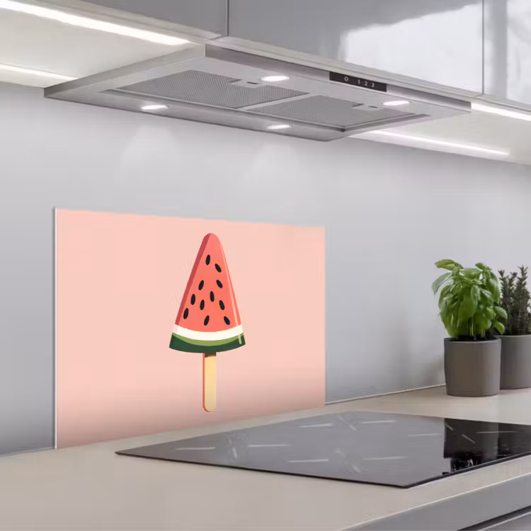 Watermeloen - Ijsje - Pitjes - Rood keuken achterwand spatscherm klein -3d_schuin