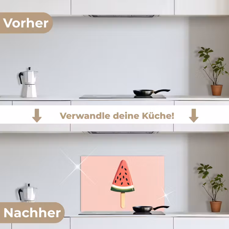 Watermeloen - Ijsje - Pitjes - Rood keuken achterwand spatscherm klein -voor_na_DE