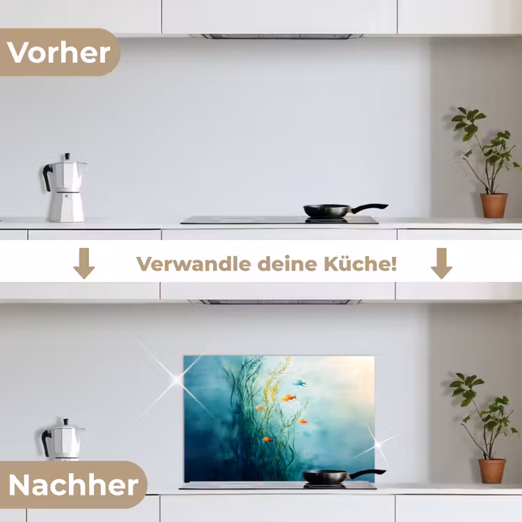 Waterplanten - Vissen - Kleurrijk - Water keuken achterwand spatscherm klein -voor_na_DE
