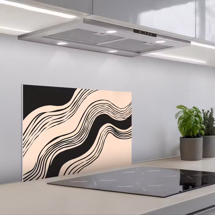 Golven - Zwart - Zandkleur keuken achterwand spatscherm klein -3d_schuin