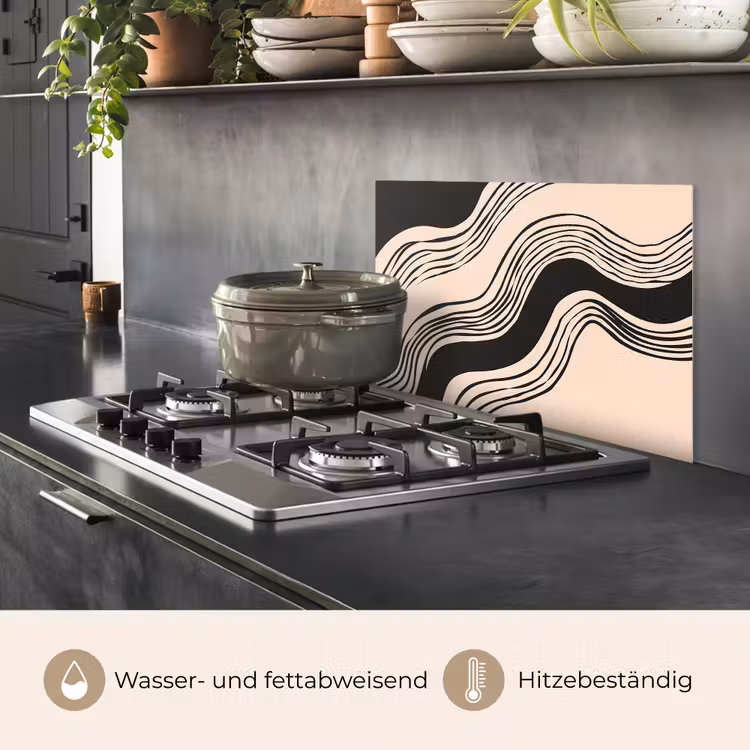 Golven - Zwart - Zandkleur keuken achterwand spatscherm klein -usp_DE