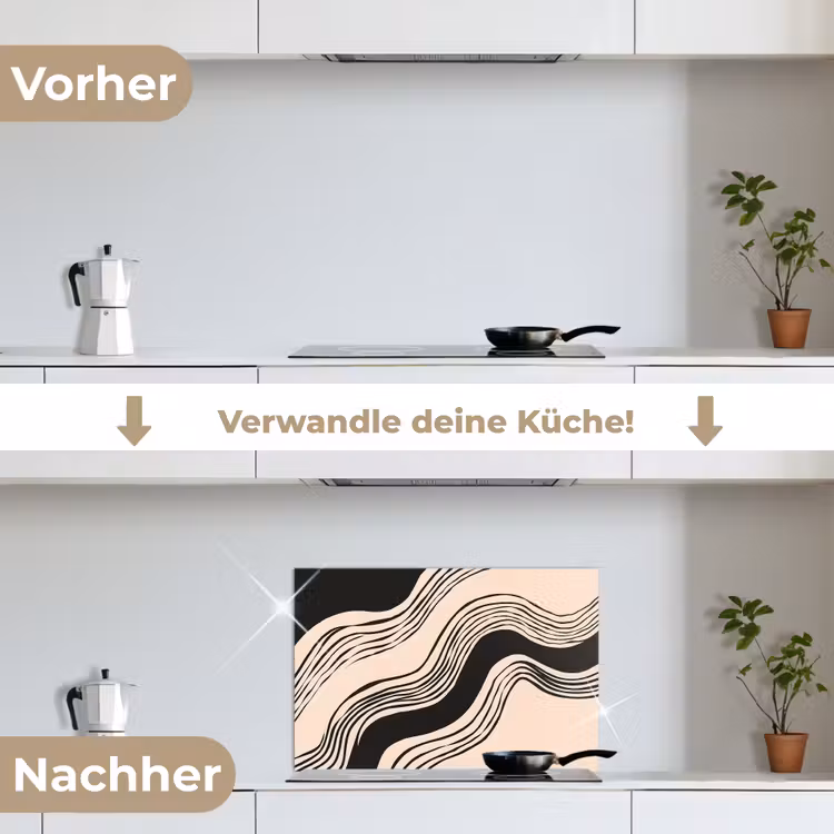 Golven - Zwart - Zandkleur keuken achterwand spatscherm klein -voor_na_DE