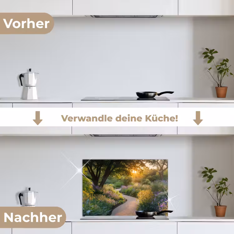 Pad - Bloemen - Park keuken achterwand spatscherm klein -voor_na_DE
