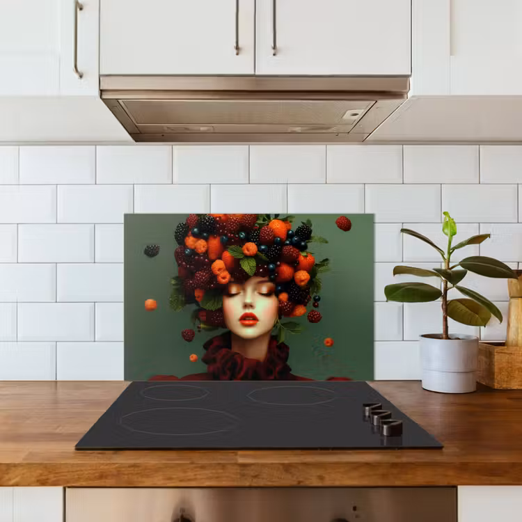 Vrouw - Aardbeien - Frambozen - Bramen - Bessen keuken achterwand spatscherm klein -sfeer2
