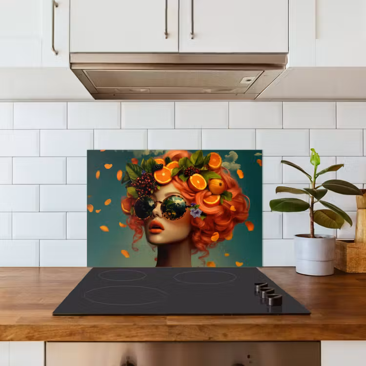 Vrouw - Sinaasappel - Bessen - Oranje keuken achterwand spatscherm klein -sfeer2