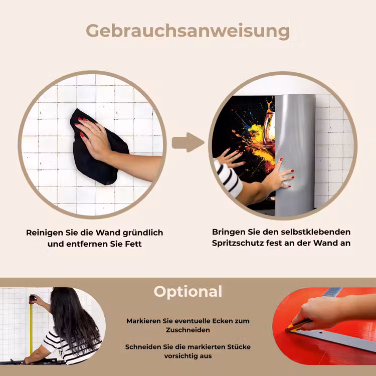 Wijn - Glas - Graffiti - Borrel - Rood - Verf keuken achterwand spatscherm klein -gebruiksaanwijzing_DE