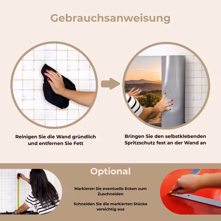 Wijngaard - Zonsondergang - Landschap keuken achterwand spatscherm klein -gebruiksaanwijzing_DE