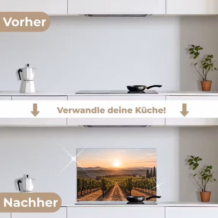 Wijngaard - Zonsondergang - Landschap keuken achterwand spatscherm klein -voor_na_DE