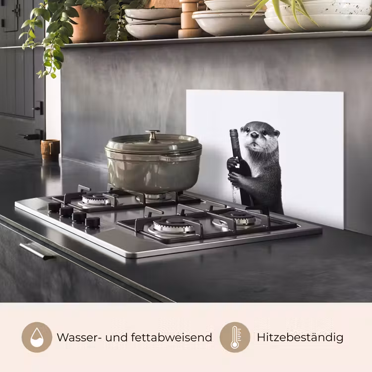 Wijnfles - Otter - Zwart keuken achterwand spatscherm klein -usp_DE