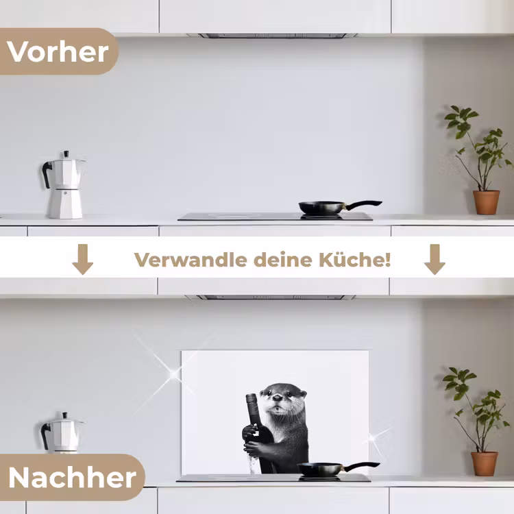 Wijnfles - Otter - Zwart keuken achterwand spatscherm klein -voor_na_DE